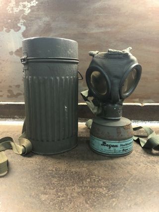 Vintage Draeger Ww2 Post - War German Gas Mask With The Strap & Canister