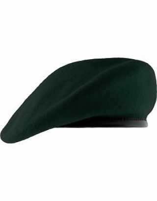 Beret (bt - P08/07) Sf Green With Leather Pre Shaped Size 7 1/4 " (unlined)