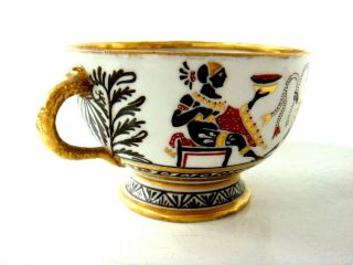 GIUSTINIANI ITALIAN PORCELAIN SNAKE HANDLE ANCIENT EGYPTIAN FIGURE CUP & SAUCER 2