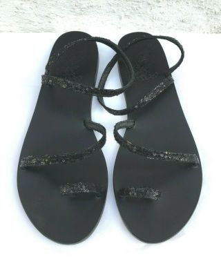 Ancient Greek Sandals Apli Eleftheria Black Sequined Leather Sandals 40 Uk 7