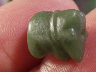 Ancient Pyu Kingdom Green Chalcedony Elephant Amulet Bead 12.  1 By 10.  7 By 7.  7 Mm