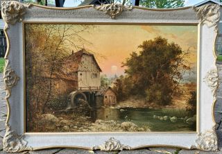 Old Watermill - Antique Oil Painting By Zygmunt Kaczowka (1915 - 1996) Polish