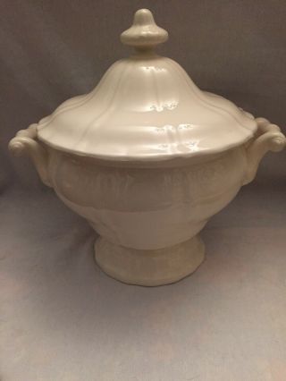 VINTAGE WEST GERMAN WHITE IRONSTONE SOUP TUREEN W/ SPILL PLATE & LADLE RARE FIND 3