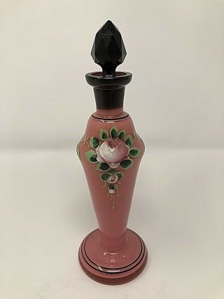 Perfume Bottle.  Antique Hand Painted Floral Design.  7 " In Height