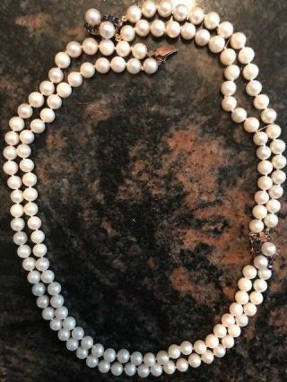 Vintage Cultured Pearl 14k Gold Sapphire Necklace & Bracelet Combinable Set