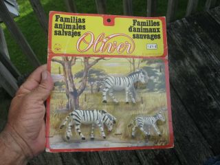 Oliver Spain Zebra Family Of 3 Vintage Soft Plastic Play Set Animal Figures Nip
