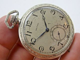 Vintage Antique Waltham 14k White Gold Filled Art Deco 12s 17j Pocket Watch