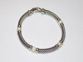 Vintage David Yurman 14k Yg Sterling Silver Pearl 4mm Cable Link Bracelet