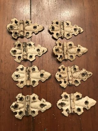 Antique Stanley Hinges Butterfly Cabinet Hardware Ornamental Set Of 8 (3)