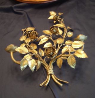 Vintage Gilt Gold Hollywood Regency Italian Wall Sconce Candle Holder Roses
