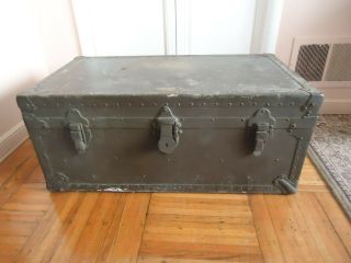 Antique 1939 Military Army Foot Locker 31 " Trunk W/pool Out Tray