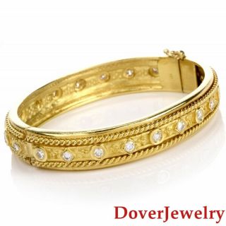 Estate 2.  30ct Diamond 18k Gold Rope Beaded Bangle Bracelet 64.  9 Grams Nr