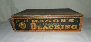 VINTAGE NO.  1 MASON ' S CHALLENGE BLACKING WOODEN BOX 3 DOZ. 3