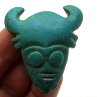 P213 Ancient Chinese Hongshan Culture Turquoise Sun God Mask Amulet Pendant 2.  1 "