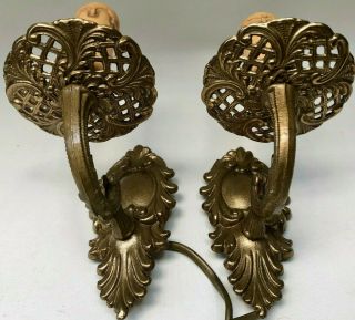 Vintage French Matching Brass Wall Sconces,  Electric Light Candle Decor