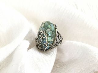 Lirm Ancient Roman Glass Sterling Silver Hamsa Hand Ring - Nwot - Size 6