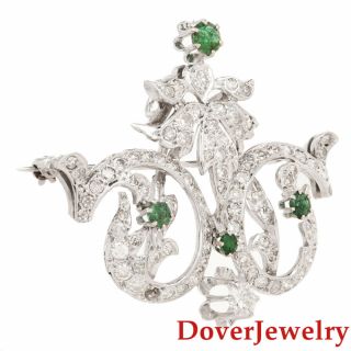 Vintage Diamond 2.  65ct Emerald 14k Gold Filigree Pin Pendant 9.  2 Grams Nr