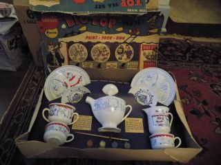 Worcester Ware Vtg 50s - 60s Childs Tea Set Paint Your Own Circus Pattern