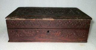 Antique Old Collectible Hand Carved Flower Design Wooden jewelry Box 3