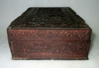 Antique Old Collectible Hand Carved Flower Design Wooden jewelry Box 5