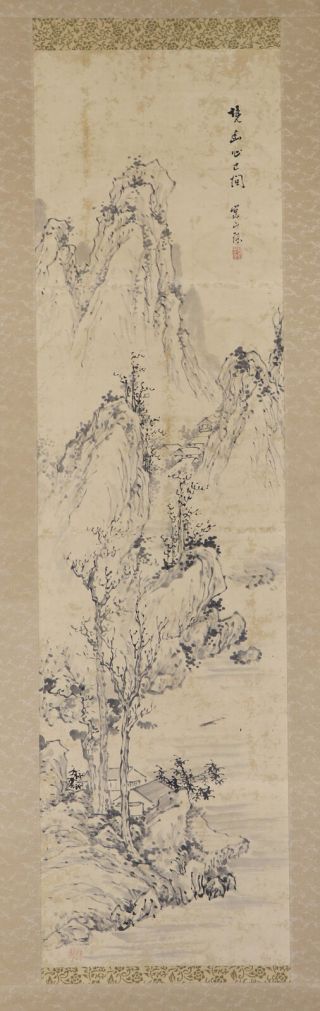 Japanese Hanging Scroll Art Painting Sansui Landscape Asian Antique E8044