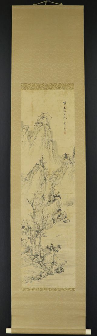JAPANESE HANGING SCROLL ART Painting Sansui Landscape Asian antique E8044 2