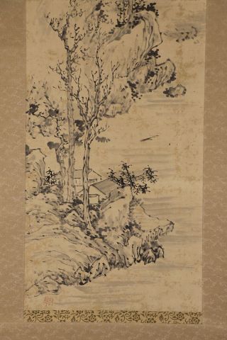 JAPANESE HANGING SCROLL ART Painting Sansui Landscape Asian antique E8044 5