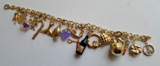 Fine 14k Eternagold Charm Bracelet Loaded With Great Charms 7 1/2 " Long
