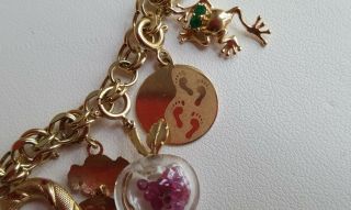 FINE 14K ETERNAGOLD CHARM BRACELET LOADED WITH GREAT CHARMS 7 1/2 