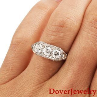 Antique Deco 1.  03ct Diamond 18k White Gold Floral Filigree Engagement Ring Nr