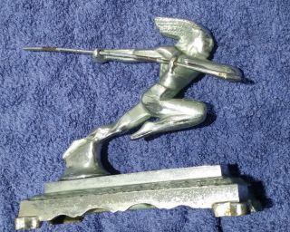 Bb.  Art Deco Metal Statue On Base,  Ancient Warrior Or God