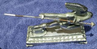 BB.  ART DECO METAL STATUE ON BASE,  ANCIENT WARRIOR OR GOD 3