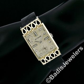 Vintage Men ' s 18K Gold LeCoultre Mechanical Rectangular Fancy Lugs Diamond Watch 2