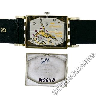 Vintage Men ' s 18K Gold LeCoultre Mechanical Rectangular Fancy Lugs Diamond Watch 7
