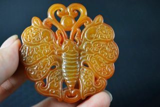 Delicate Chinese Old Jade Carved Butterfly Lucky Pendant Y6