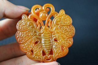 Delicate Chinese Old Jade Carved Butterfly Lucky Pendant Y6 2