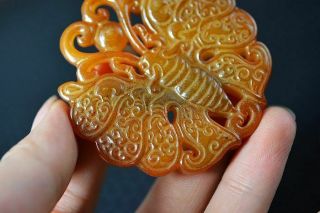 Delicate Chinese Old Jade Carved Butterfly Lucky Pendant Y6 3
