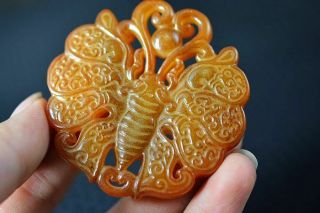 Delicate Chinese Old Jade Carved Butterfly Lucky Pendant Y6 4