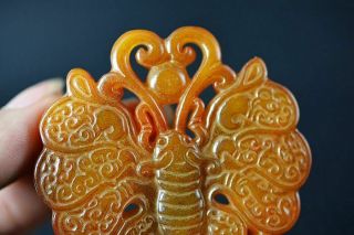 Delicate Chinese Old Jade Carved Butterfly Lucky Pendant Y6 5