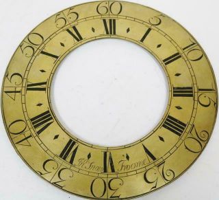 Rare Very Early 18thc Engraved Brass Longcase Clock Dial Chapter Ring 11 Inch