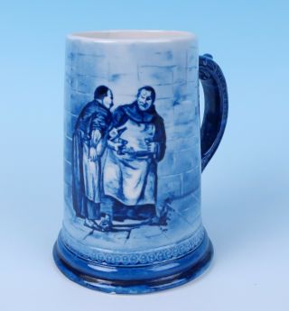 Antique Lenox Cac Beer Tankard Stein W/ Monks American Belleek Porcelain Blue