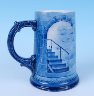 Antique Lenox CAC Beer Tankard Stein w/ Monks American Belleek Porcelain Blue 5