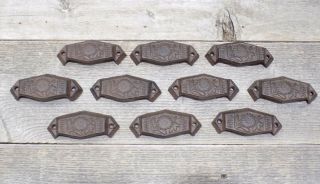 10 Cast Iron Fancy Cup Pulls Drawer Cabinet Bin Handles Rustic Vintage Dresser