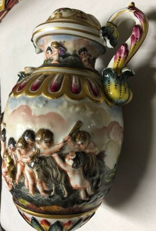 RARE Antique Large Capodimonte Porcelain Lamp Center 1800 ' s Italy Putti Cherubs 2