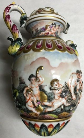 RARE Antique Large Capodimonte Porcelain Lamp Center 1800 ' s Italy Putti Cherubs 3