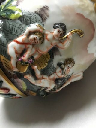 RARE Antique Large Capodimonte Porcelain Lamp Center 1800 ' s Italy Putti Cherubs 8