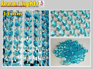 100 Chandelier Aqua Teal Glass 14mm Crystals 2m Garland Wedding Droplets Beads