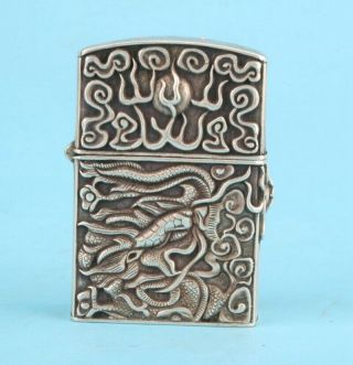 Unique Chinese Tibetan Silver Hand - Carved Cigarette Lighter Box Practical Gift