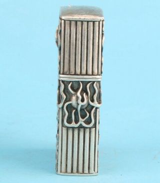 UNIQUE CHINESE TIBETAN SILVER HAND - CARVED CIGARETTE LIGHTER BOX PRACTICAL GIFT 2