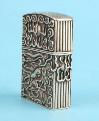 UNIQUE CHINESE TIBETAN SILVER HAND - CARVED CIGARETTE LIGHTER BOX PRACTICAL GIFT 3